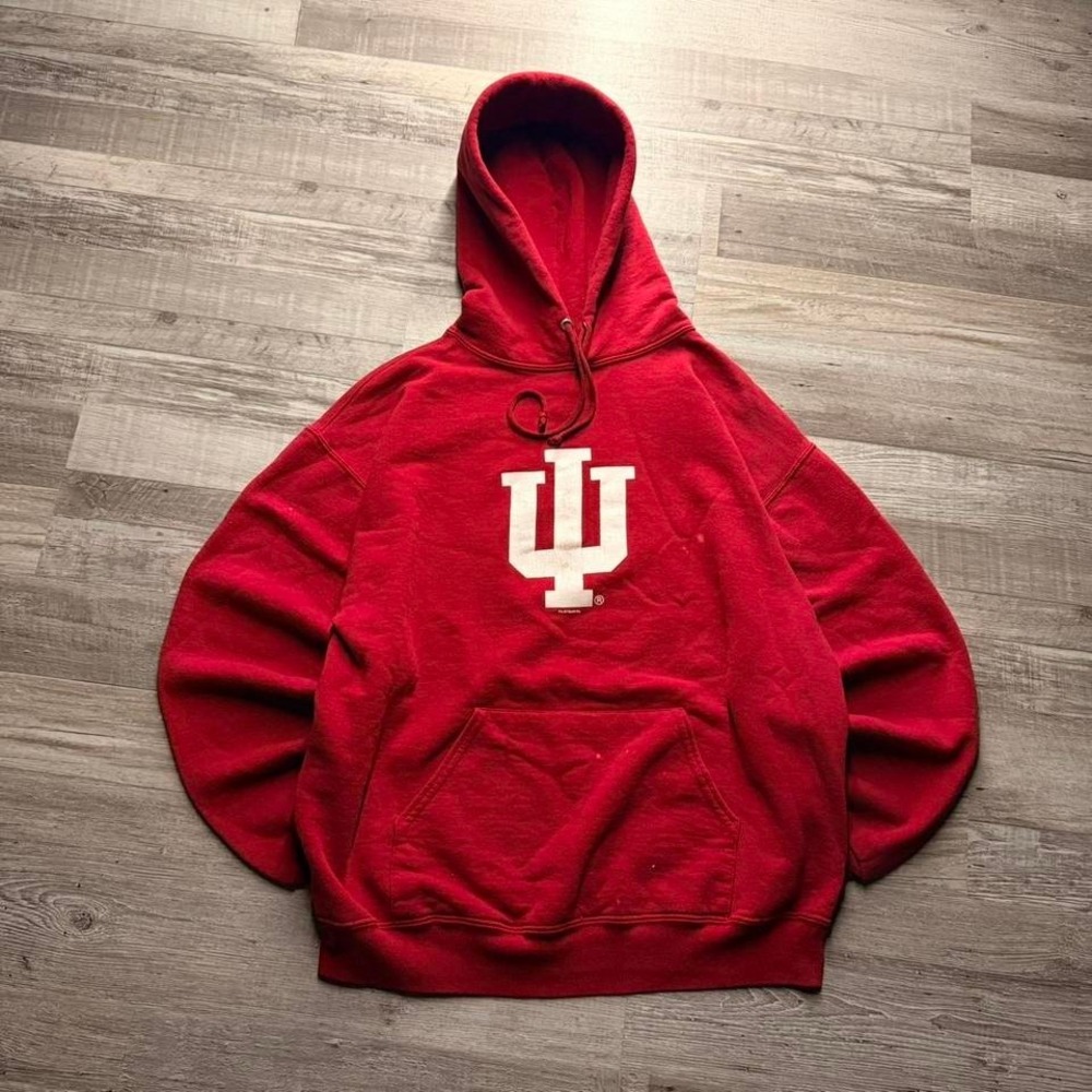 Vintage Indiana University IU Hoodie Red Pullover Sweatshirt College Y2K Boxy
